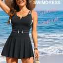 Yonique Swim Dress for Women Tummy Control - V Wired One Piece Swimsuit with Skirt Modest Bathing Suits Skirt 2026 (Black, XL)