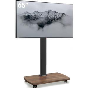 Rolling TV Stand for 32 37 43 50 55 60 65 Inch TVs, Portable Mobile TV Stand on Wheels, 8-Level Height Adjustable TV Cart with Swivel & Tilt Mount for Bedroom/Living Room/Office/Corner (Brown)