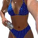 Women's Dots Print Halter Bathing Suit High Waisted Summer Bikini Set (Blue, S)