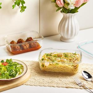 Vtopmart 2 Pack Glass Food Storage Containers with Airtight Lids, Glass Meal Prep Containers, Lunch Office Meal for Microwave, Oven, Freezer and Dishwasher, BPA Free