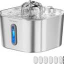 Cat Water Fountain Stainless Steel74oz/2.2L SARPAWS Water Fountains for Cats Indoor, Cat Fountains for Drinking, Ultra-Quiet, Water Level Window, Pet Water Fountain - 6 Filters + 3 Sponges