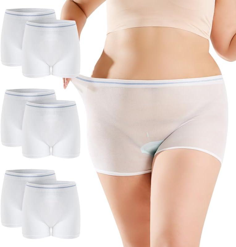 CARER Mesh Underwear Postpartum 6 Pack Postpartum Essentials Breathable,High Waist Hospital Provide C section Underwear White (Large)