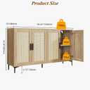 JASIWAY Buffet Cabinet with Storage, 48" Rattan Sideboard with Adjustable Shelves, Modern Coffee Bar Cabinet Console Table with Doors, Credenza for Kitchen, Living Room, Entryway, Dining Room, Wood, 48.4x15"x33.4"