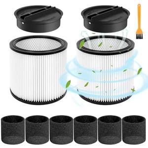 2 Pack 90304 Replacement Filter Compatible with Shop Vac 90304 90350 90333 90585 Wet Dry Vac Cartridge Filter with lids and Filter Foam Sleeve, Fits Most 5 Gallon and Above Shop Vac Vacuum Cleaners