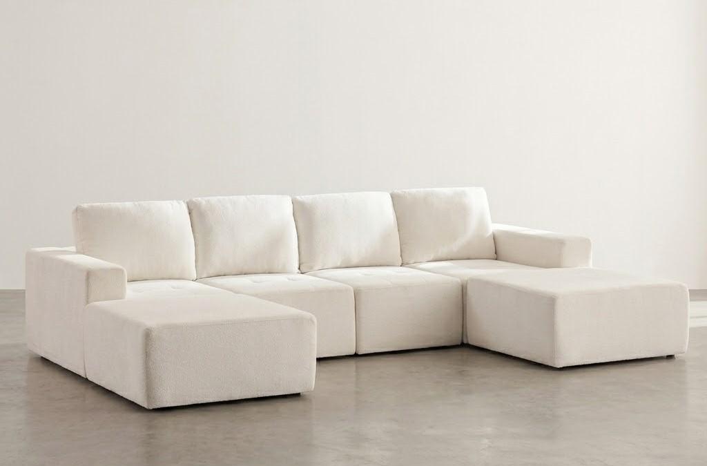 Ball & Cast 110"x72" Minimalist Modular U-Shaped Sectional Sofa with 2 Ottomans, Chenille Cloud Floor Couch with Compressed Upholstery, No Assembly Required, for Living Room, Apartment, Beige