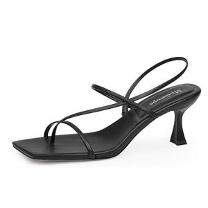 Modatope Womens Kitten Heel Strappy Thong Sandals Square Open Toe Flip Flop Heels Black Size 8