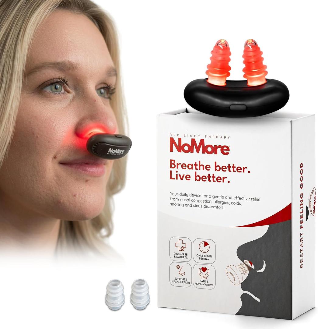 Original NoMore Red Light Therapy for Nose LED Nasal Device for Dry Nose & Sinus Comfort, No More Colds, USB-Rechargeable Light Therapy