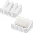 Cunhill 2 Pieces Silicone Soap Dish Self Draining Soap Dish Shower Waterfall Bar Soap Holder Tray with Drain Soap Saver for Kitchen Bathroom Accessories (Bright White)