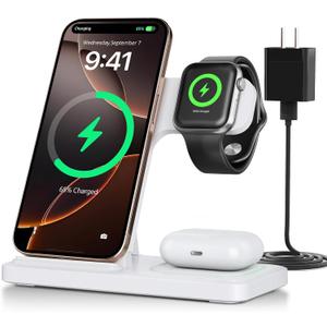2025 Traveling Portable Wireless Fast Charger for Apple & Android Charging Station 3 in 1 Charging for iPhone17 16 15 14 13 12 11,Apple Watch & Air pods 4 3 2 Pro,Samsung Galaxy-Gifts for Family (White)