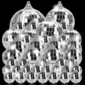 54Pack Disco Ball, Hanging Mirror Disco Ball Ornaments 70s Disco Party Decorations Mini Silver Reflective Christmas Balls for Holiday Wedding Xmas Tree Home Decor (4inch 3.15inch 2.36inch 1.97inch 1.18inch)