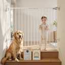 Babelio Baby Gate for Stairs, Kitchen & Doorways, No Bottom Bar| Easy Install| One-Handed Operation| Auto-Close| Hardware Mount Safety Dog Gate (White, 34" H, 29.7-46.5" W)