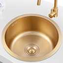 12.6 Inch Gold Round Bar Prep Sink - Single Bowl Countertop, 304 Stainless Steel, RV Sink With Drain Pipe, Drop-In or Undermount, 12.6x12.6 Inch