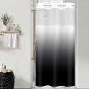 Small Stall No Hook Shower Curtain with Snap in Liner, Black and White Shower Curtains and Liner Set, Ombre Hotel Fabric Bath Curtain for Bathroom, Mesh Top Window Waterproof Washable, 36 x 74