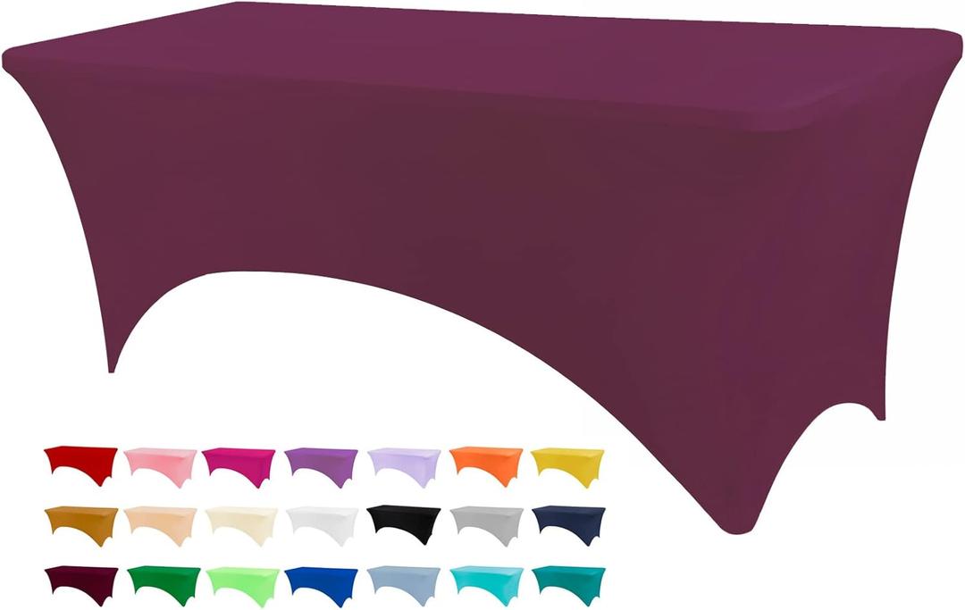Table Covers for 6 Foot Tables, Burgundy Washable and Wrinkle Resistant Stretch Tablecloths Rectangle 6ft for Events, Wedding, Banquets, Parties (72" x 30" (Rectangular))