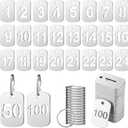 Zonon 1-100 Numbered Metal Tags with Key Rings Hollowed Stainless Steel Number Tags Metal Coat Check Key ID Label for Home, Office Dormitory Cabinet House Lockers(Rectangle)