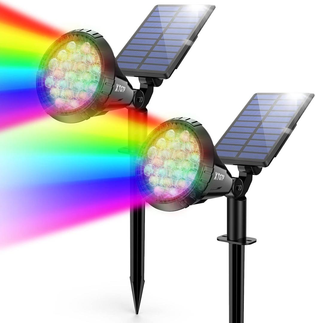Solar Color Spot Lights Outdoor, 21 LEDs Color Changing Outdoor Lights, IP67 Waterproof RGB Multicolor Yard Solar Spotlights Auto On/Off for Pathway Garden Pool Patio Tree, 2 Pack