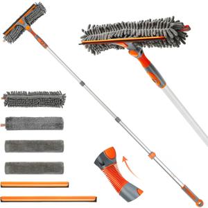 Eazer 2-in-1 Window Cleaner Tool, 64'' Window Squeegee for Home, Window Cleaning Squeegee Kit with Telescopic Pole, Window Washing Kit with Rotatable Bendable Head(Threaded + Telescopic) - EAW01