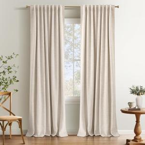 INOVADAY 100% Blackout Curtains 63 Inches Length 2 Panels Set, Back Tab/Rod Pocket Linen Black Out Curtains for Bedroom, Thermal Insulated Window Drapes - Cream, W50 X L63