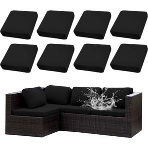 Outdoor Cushion Covers Set,8PCS Waterproof Patio Furniture Couch Seat Slipcovers, Replacement for Sofa Sectional Chair(CoverOnly) (Black)