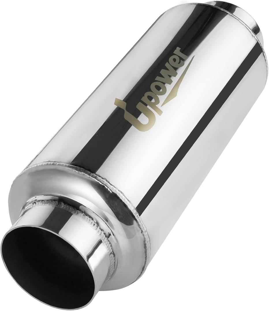 Upower 2.5" Inlet&Outlet Exhaust Resonator,4" x8.5" Body 11.5" Overall Length Center Straight Through Stainless Steel Muffler,Polished