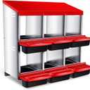 Chicken Nesting Box, 6 Compartments Metal Chicken Laying Box with Roll Away Egg Collection and Perch, Rust Proofed Wall Mount Poultry Nesting for Hens Red