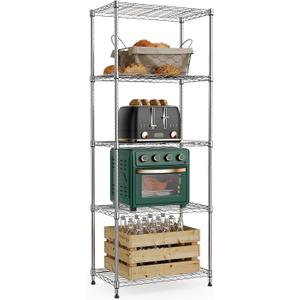 1250 lbs 5 Tier Shelf Metal Storage Shelves Wire Rack Closet Organizers with Wheel for Garage Kitchen Bathroom Laundry Chrome 13.7" D x 23.6" W x 62.4" H