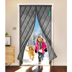AEOCOO Insulated Door Curtains, Fit Size up to 36 x 80 Inches for Doorways/Front/Back/Basement, Magnetic Thermal Door Cover for Winter, Oxford Filled with Thick Cotton to Keep Warm, Grey, Diamond