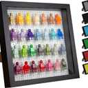 Black Wooden Minifigure Display Case - Memorabilia Display Case for Figures - 11 x 11 Inch Shadow Box Frame - Wall and Table Top With Dust Protection - Up To 28 Figures (White Base, 4Cm Depth)