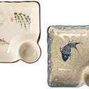FYUEROPA Ceramic Dumpling Plate with Dipping Saucer, Sushi Dish, Serving Plate Chips and Snack Plate, 7.5 Inch - Set of 2 (Fish)