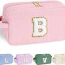 YOOLIFE Girls Makeup Bag - Personalized 5 6 7 8 9 10 Year Old Girl Birthday Gift Initial Cute Make Up Bag Makeup Bag Cosmetic Skincare Bag Wedding Bride Gifts Birthday Gifts for Girls Women Letter B (Pink)