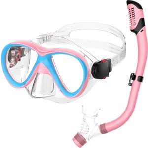 Kids Snorkel Set, Diving Mask for Children as Unisex Kids Swimming Goggles, Anti-Fog Diving Mask and Dry Top Snorkel Combo Set for Junior and Youth