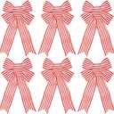 6pcs Red and White Striped Bows - 8 x 12.5 Inches, Christmas Tree and Gift Bows for Craft