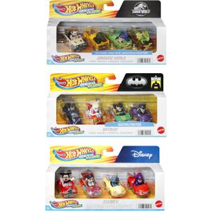 Hot Wheels RacerVerse, Set of 4 Die-Cars 1:64 Scale Toy Cars Optimized for Driving on Tracks with Pop Culture Characters as Drivers