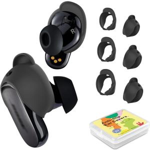 [3 Pairs] Ear Tips Cover for Bose QuietComfort Earbuds II (2022) &Bose QuietComfort Ultra Earbuds (2023), Silicone Sport Ear Hook Cover, Anti-Slip Replacement Eartip Accessories (S,M,L) (Black)