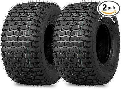 (2 Pack) 13x6.50-6 Lawn Mower Tubeless Tire, 13x6.5-6 for Tractor Riding Lawnmowers, 4 Ply, Turf-V Pattern (Size: 13x6.50-6 Turf-V)