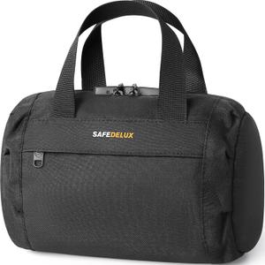SafeDelux Smell Proof Bag with Combination Lock, Odorless Activated Carbon Fiber Smell Proof Container, Portable Stash Box for Travel, Home, Office & Gifts (Black Large)