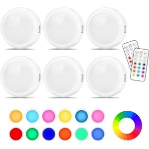 Cadrim Puck Lights, 13 Colors Changeable LED Puck Lightings, LED Lights for Bedroom, Under Cabinet Lights, Under Cabinet Lighting with 2 Wireless Remote Controls for Kitchen(6 Pack) (Multicolor)