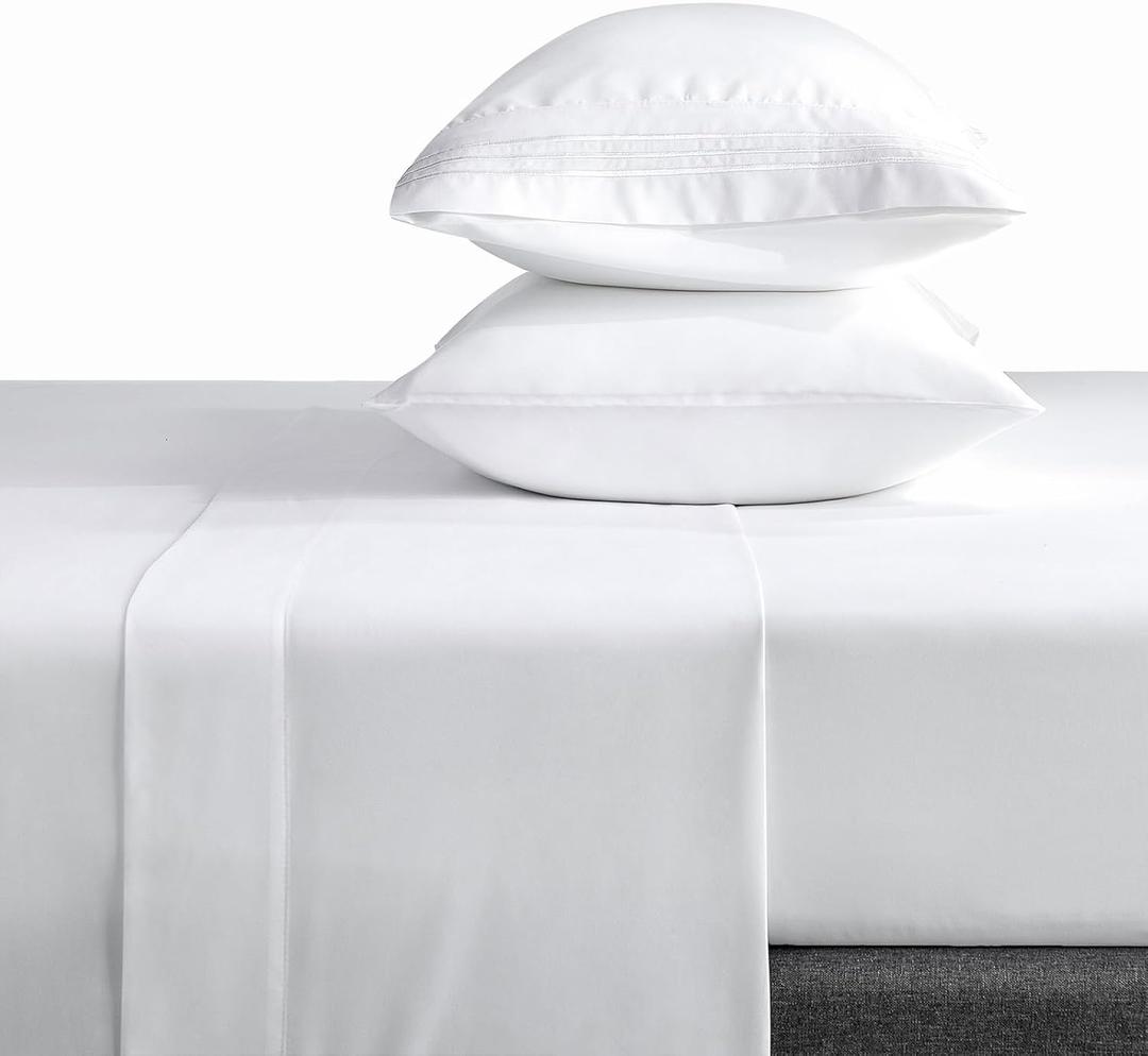 CozyLux Twin Bed Sheets Set 1800 Series 3-Piece Embroidered Double Brushed Microfiber Sheets 16" Deep Pocket Hotel Soft Luxury Bedding Sheet Set, Wrinkle Resistant, White
