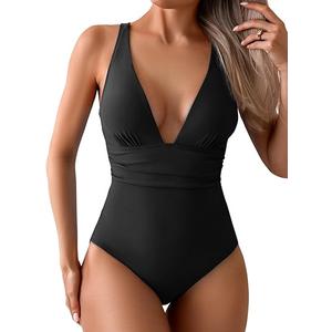 Eomenie Women's One Piece Swimsuit Ribbed Tummy Control Bathing Suit V Neck Slimming 1 Piece Swimwear.XL Eomenie Women's One Piece Swimsuit Ribbed Tummy Control Bathing Suit V Neck Slimming 1 Piece Swimwear.XL