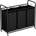 LINZINAR 3-Bag Laundry Basket, Black Laundry Hamper, 35.6 Gal(135 L) Laundry Sorter Cart Laundry Room Organization with Heavy Duty Rolling Lockable Wheels and Removable Bags