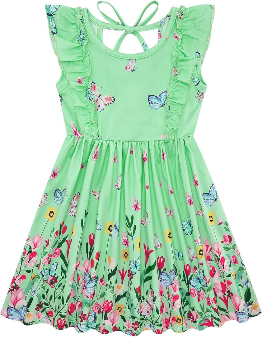Goodstoworld Toddler Girl Dress for Kids Summer Beach Ruffle Tie Back Dresses for 2-8T (6-7 Years, A1-butterfly 04)