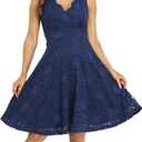 MISS MOLY Women's Floral Lace Overlay Fit and Flare Dress Sexy V-Neck Knee Length Elegant Party Wedding Dress, Large