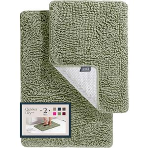 BELADOR Bathroom Rugs Sets 2 Piece- Plush Bath Mat Set Quick-Dry Soft Chenille Bathroom Mat with Rubber Backing, Absorbent Bathroom Rug Set, Washable Bath Rugs for - Bath Mats 24x17 + 30x20 (2 Piece Set | 24x17 + 30x20, 02 Tea Green)