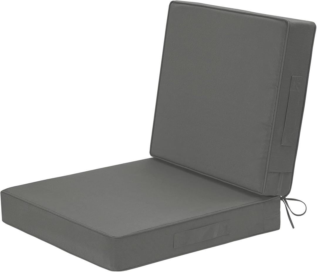 Wellsin Outdoor Deep Seat Patio Cushions, 22 x 22 Waterproof & 3-Year Fade Resistant Outdoor Cushions with Removable Covers,Ties and Handle for Chair, Sofa, Couch, Dark Grey