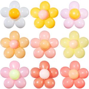 27 Set Daisy Flower Balloons DIY Kit Latex Balloon Daisy Party Orange Decorations 10 Inch Groovy Retro Hippie Balloons for Birthday Baby Shower Wedding Engagement Garland Theme Decor(Multicolored)
