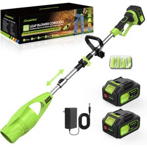 Cordless Leaf Blower,400000RPM Handheld Air Duster with Adjustable Pole,21V Max 4.0Ah*2 Batteries and Charger, Lightweight Air Broom for Easy Debris Removal, Lawn Care and Yard Cleaning, etc. (Green)