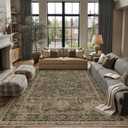PureCozy 9x12 Washable Area Rug Brown Vintage Distressed Large Rug for Living Room Oriental Soft Thin Indoor Retro Carpet Non Slip Low Pile Floor Cover for Bedroom Dining Room Office Nursery