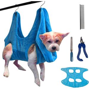 Dog Grooming Hammock - Dog, Cat Grooming Kit, Trimming Nails, Giving Eardrops, Eyedrops, Multipurpose Pet Harness (Blue) (Small)