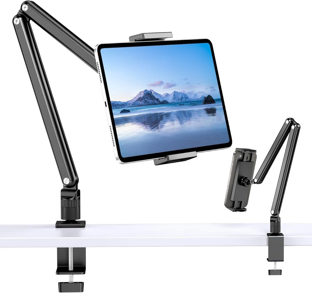 Tablet Stand Holder, Aluminum iPad Desk Mount Bracket, Tablet Arm Mount Holder with 360Rotating Metal Base, Fits for iPad Air Pro Mini, Phones, Samsung Galaxy, Kindle, All 4.7-13 Inch Devices