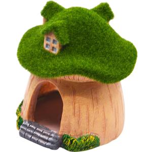 Aquarium Decoration House,Betta Fish Tank Hideaway Landscape, Green Moss Mushroom House Shelter, Reptiles Fish and Shrims Fairy Garden Cave Decor,  Fat Mushroom,green